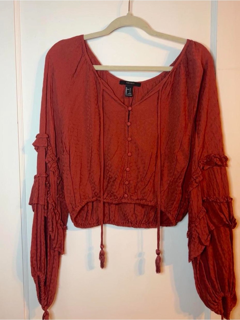 Vintage Forever 21 Rust Red Boho Peasant Blouse